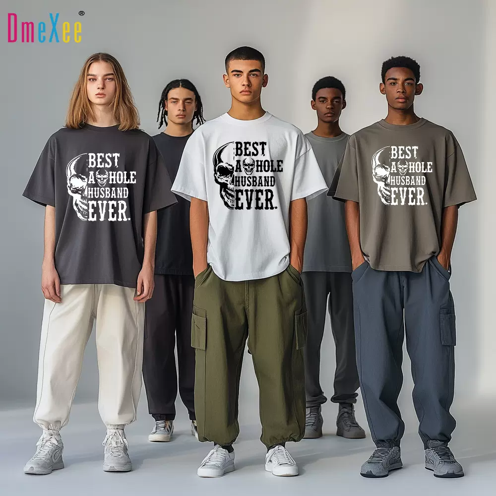 跨境夏季欧美街头男装短袖骷髅印花男士重磅230g纯棉上衣潮流t恤