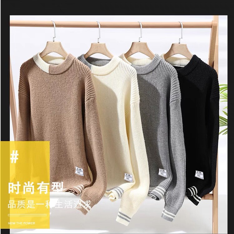 Round neck sweater men's autumn and winter fashion brand soft glutinous fake two-piece long sleeve bottoming shirt men's fleece-lined thick warm sweater