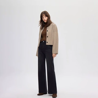 酷美派直筒喇叭拖地长裤复古烟灰色四面弹筒喇裤女2026秋宽松高品