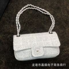 中古スポーツ風クロスボーダー綿2.55cfグレー脇下バッグ角標ボタン女性カバン純色カジュアルバッグ