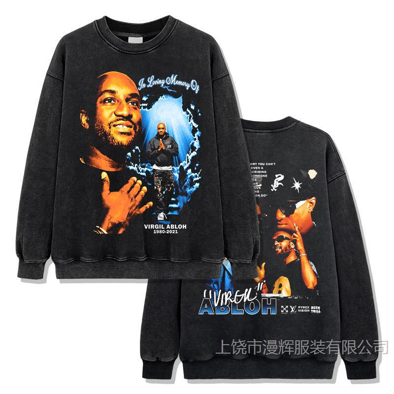 American Vintage Abloh Abloh Printed Short-sleeved T-shirt High Street All-match Heavy Long-sleeved Crewneck Hooded Sweater