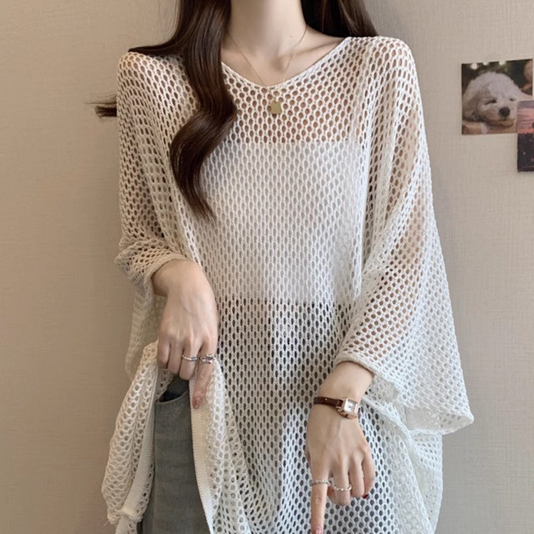 Irregular Loose Style Thin Hollow-Out Sun Protection Cover-Up for Women, Summer Plus-Size Knit Shawl Top for Plus-Size Women