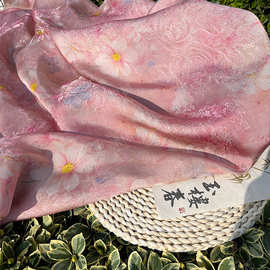 桃夭雏菊 浮光锦面料 新中式国风汉服马甲旗袍半裙数码印花布料