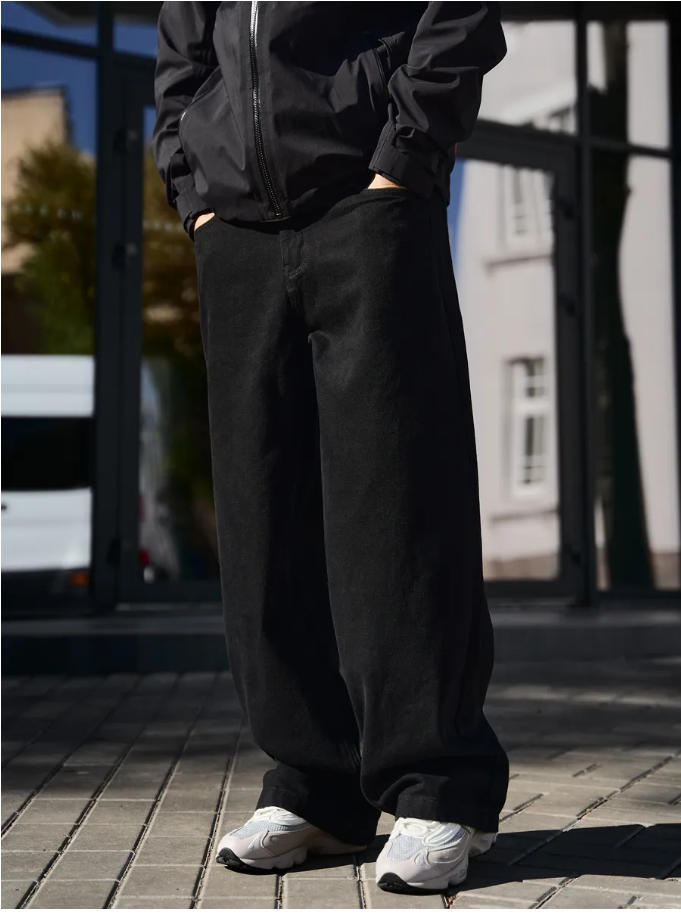 Men's Wide Leg Jeans Straight Leg Trousers Loose Fit Mid Waist Cotton Long Pants Black Light Blue_mkmklike.com