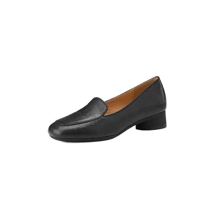 2026 primavera y otoño nuevos zapatos de tacón bajo superficial retrógrado francés nuevos zapatos Lefour zapatos de mujer de tacón grueso un pedazo pequeño zapatos de cuero