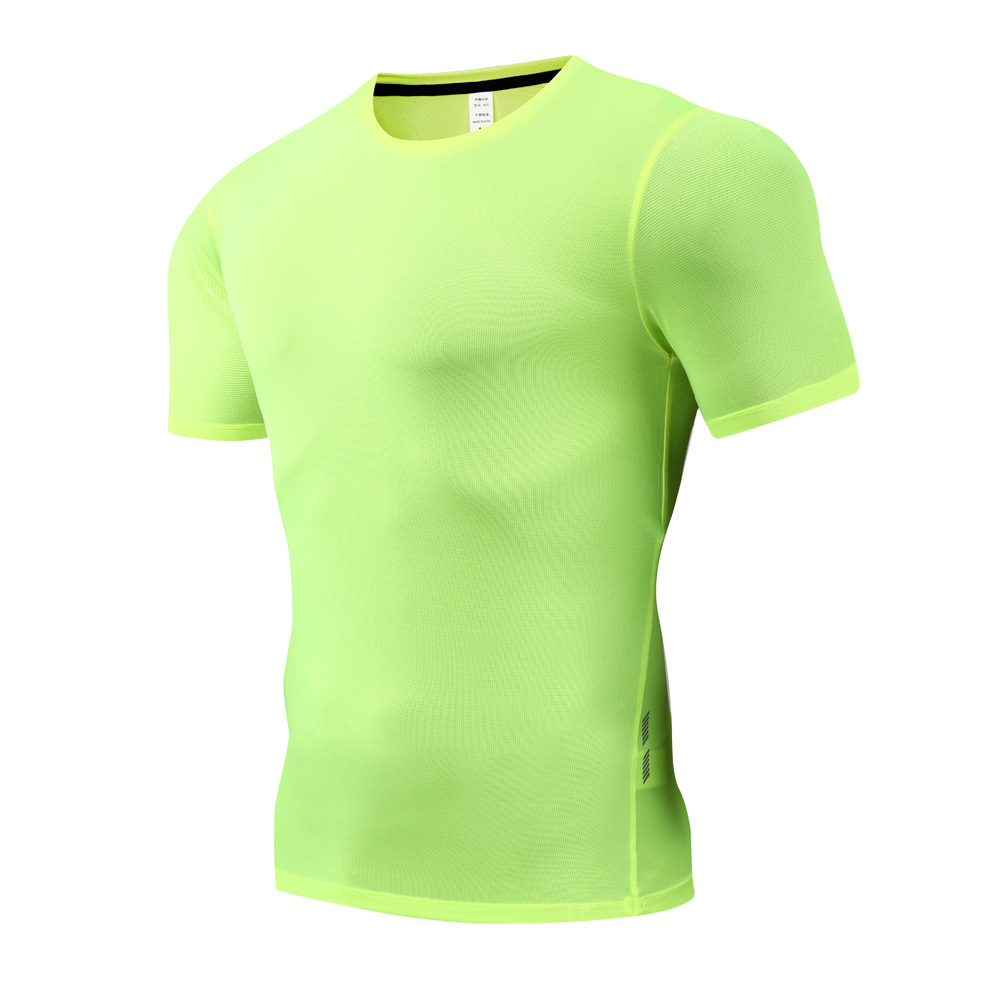 Camiseta deportiva de verano para hombre y mujer, de cuello redondo, manga corta, para entrenamiento al aire libre, fitness, transpirable, elástica, de secado rápido, estilo delgado.