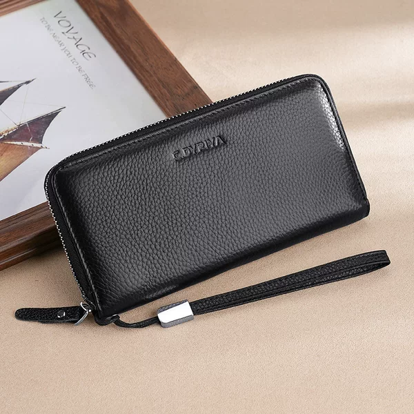 Cross-border New Men's Wallet Long Genuine Leather Zipper Wallet Head Layer Cowhide Business Clutch Large Capacity Wallet