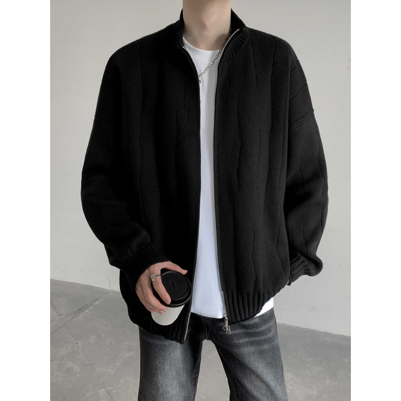 Cardigan suéter hombre otoño invierno tendencia suelta camiseta de punto de viento perezoso vestido exterior chaqueta con cremallera de hombre chaqueta de color sólido