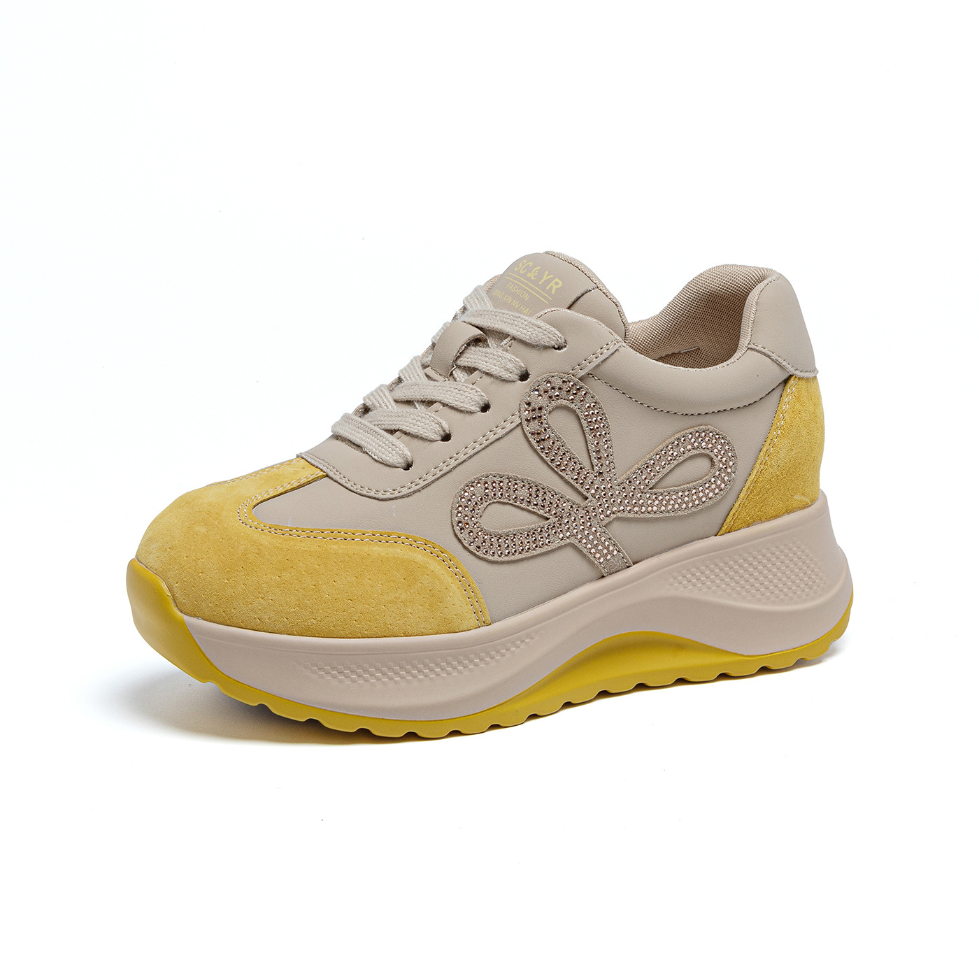 Giày sneaker nữ đế dày phong cách Đức da thật phối màu thời trang tăng chiều cao — M2922 màu vàng, M 2922m màu