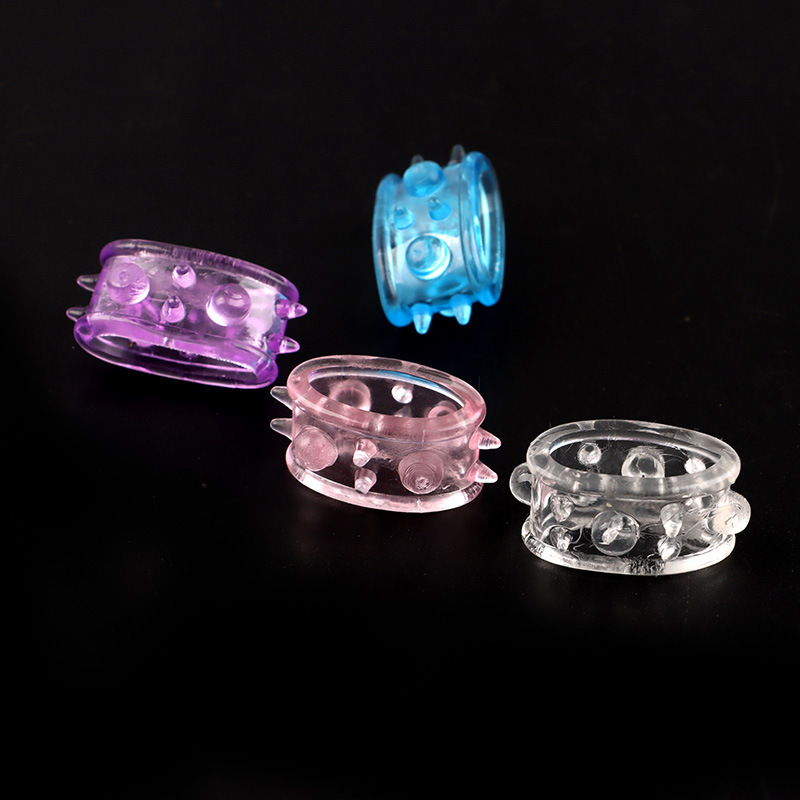 Men’s Large Beaded Chastity-Style Cock Ring, Textured TPE, Translucent Blue — detail image 4