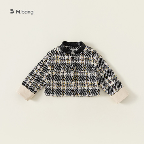 Beibei City Girls Spring Clothes Baby Girl Small Fragrance Jacket Houndstooth Short Fashionable Cardigan Top QY23016