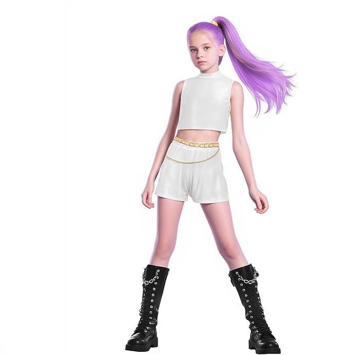 2025亚马逊新款女孩恶魔猎人服装搭配流行歌手3D印花女装童装套装|undefined