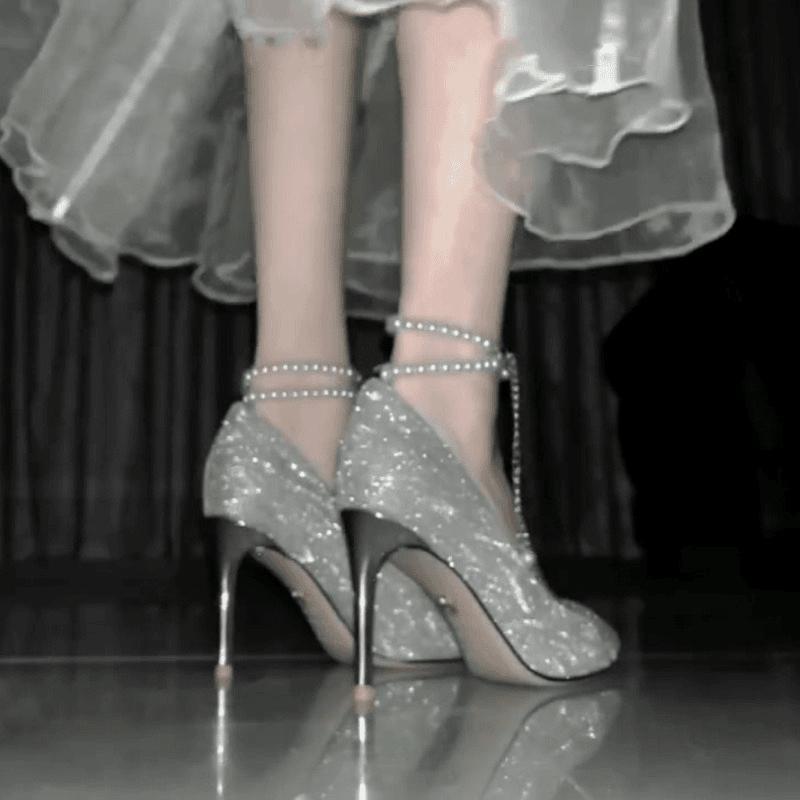 Gift Bag Silver Pearl High Heels Women's Thin Heels New Style Bridesmaid 18-Year-Old Coming-Of-Age Ceremony Wedding Dress Crystal Bride Wedding Shoes Gift Bag Silver Pearl High Heels Women's Thin Heels New Style Bridesmaid 18-Year-Old Coming-Of-Age Ceremony Wedding Dress Crystal Bride Wedding Shoes