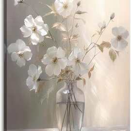 浴室和卧室花卉画布墙面艺术 - 装裱艺术品，可直接悬挂的装饰画