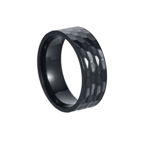 8MM wide vacuum electroplating European and American new trendy men's titanium steel ring with flower hammering pattern retro feel Amazon jewelry