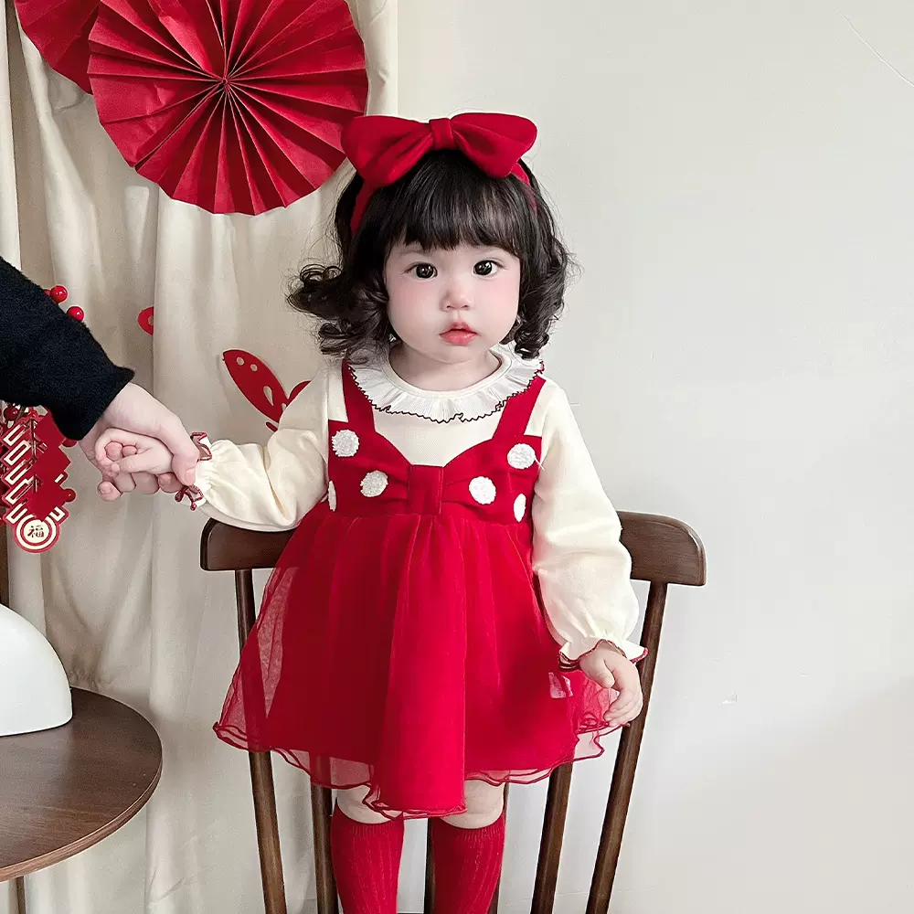 2025春季女童宝宝甜美连衣裙蝴蝶结公主裙5002周岁满月礼春秋新年