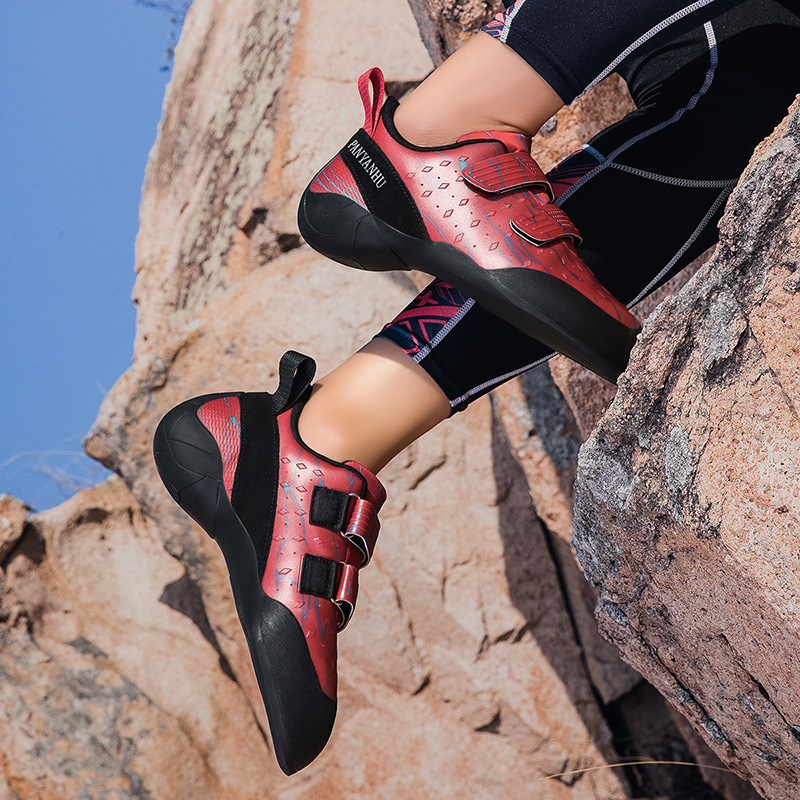 Outdoor professional rock climbing shoes with Velcro straps for men and women, hard-soled, non-slip, supportive bouldering shoes, specifically for youth training