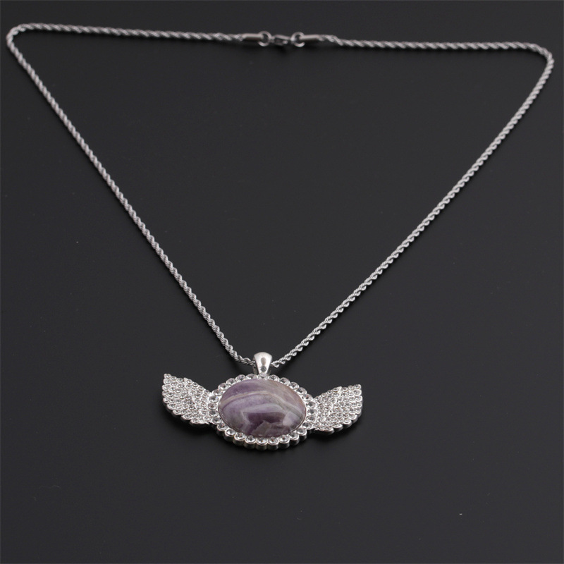 Wholesale New Angel Wing Pendant Turquoise Amethyst Diamond Necklace Nihaojewelry display picture 8