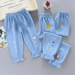 Children's anti-mosquito pants, summer thin, imitation denim bloomers for small and medium-sized children, loose leg-tie nine-point pants for boys and girls