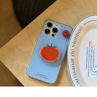 Niche Instagram Style Tomato Stand Apple 13 Phone Case 15/16Pro Max New 14Pro Simple Blue