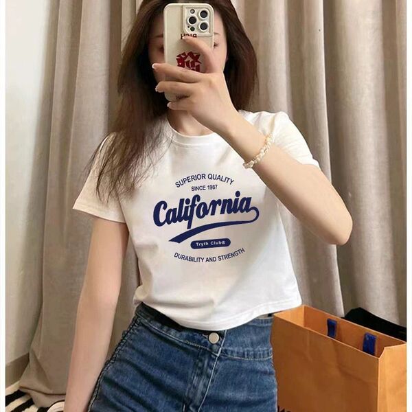 Cotton summer fashionable white short fitted short sleeve T-shirt…