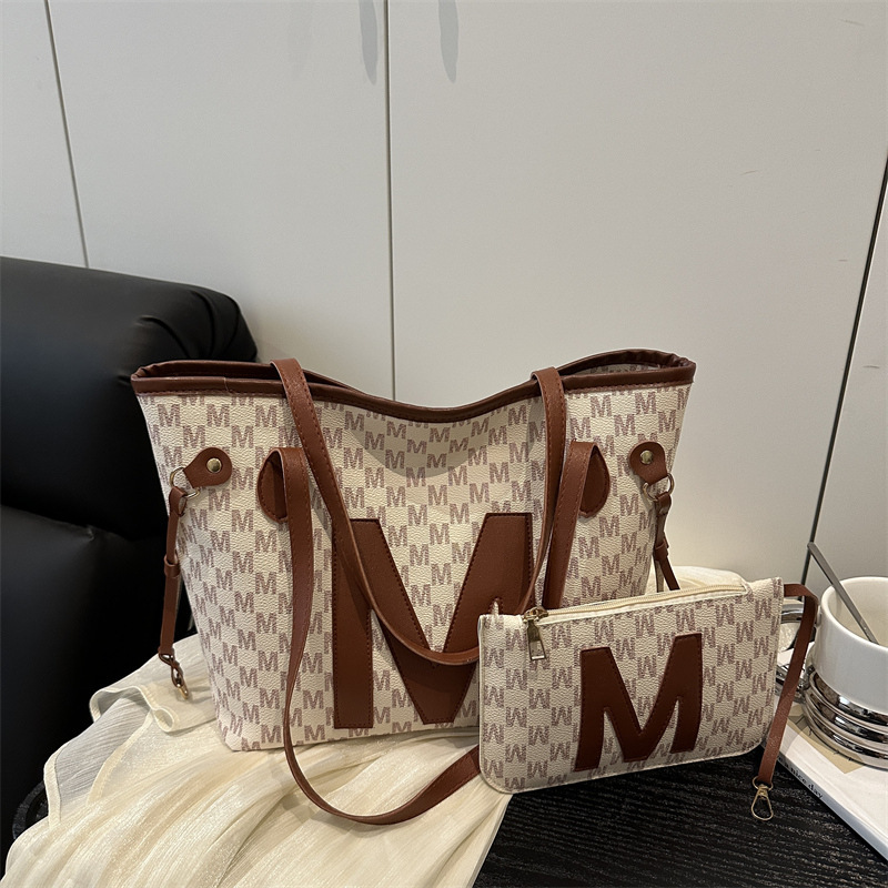 Large-Capacity Letter Print 2025 New Trendy Simple Casual Texture Aesthetic Two-Piece Underarm Tote Shoulder Bag