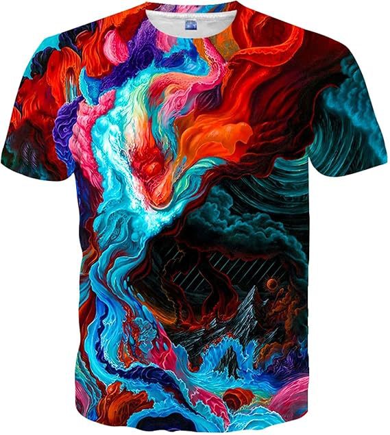 Venta caliente transfronteriza europea y americana impresión digital 3D para hombres, personalidad de la calle de verano, camiseta suelta de manga corta con cuello redondo transpirable