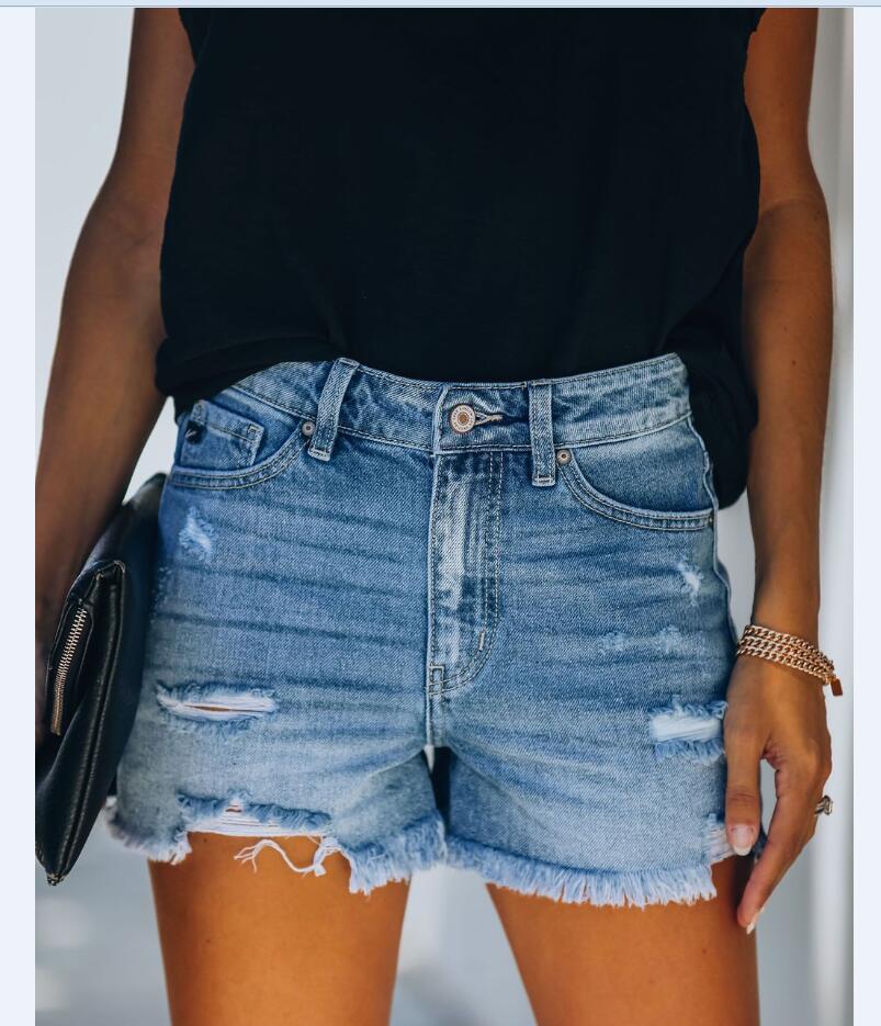 Ripped Frayed Casual Denim Shorts NSYF49498