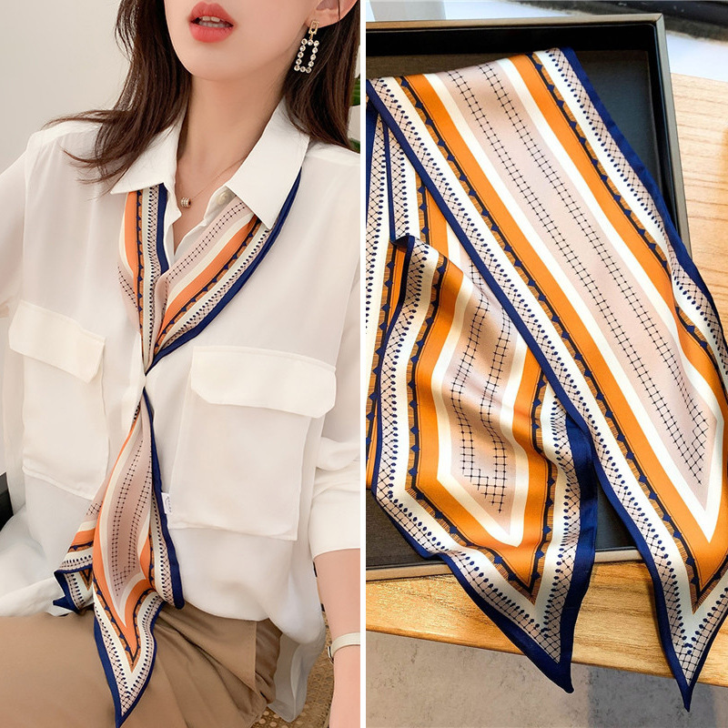 New Women's Scarf Atmospheric Spring and Autumn Long All-match Ribbon Thin Shirt Suit Matching Double Layer Korean Tie Towel