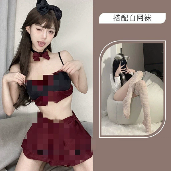 [酒红JK制服+白网袜]