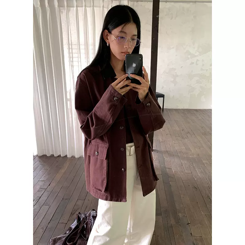 木兰 工装风复古牛仔外套2025十三行秋季新款宽松皮领上衣女56195