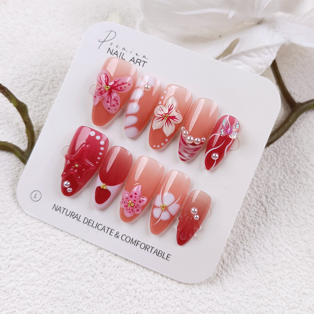 30 piezas de venta en caliente transfronteriza hecha a mano almendras desgaste de uñas estereoscópicas dulces flores de viento fresco mariposa perla goteo de pegamento de uñas