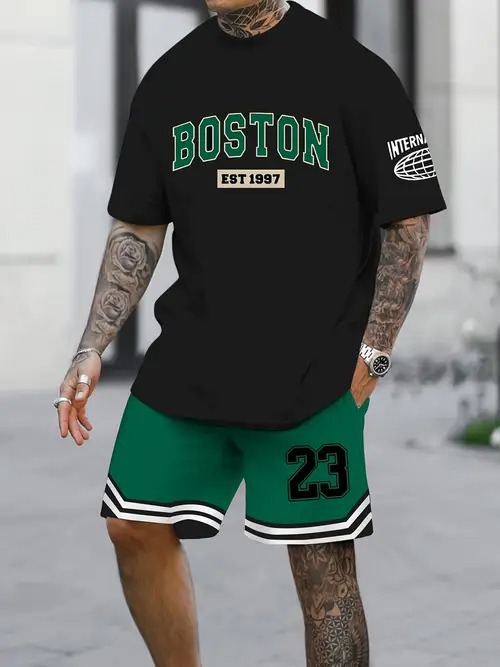 American Cross-border 2025 nueva tendencia de moda casual de manga corta cuello redondo camiseta pantalones cortos traje ME5 MA04