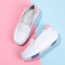 2024新款春季护士鞋软底真皮透气防滑女鞋白色牛皮厚底增高工作鞋