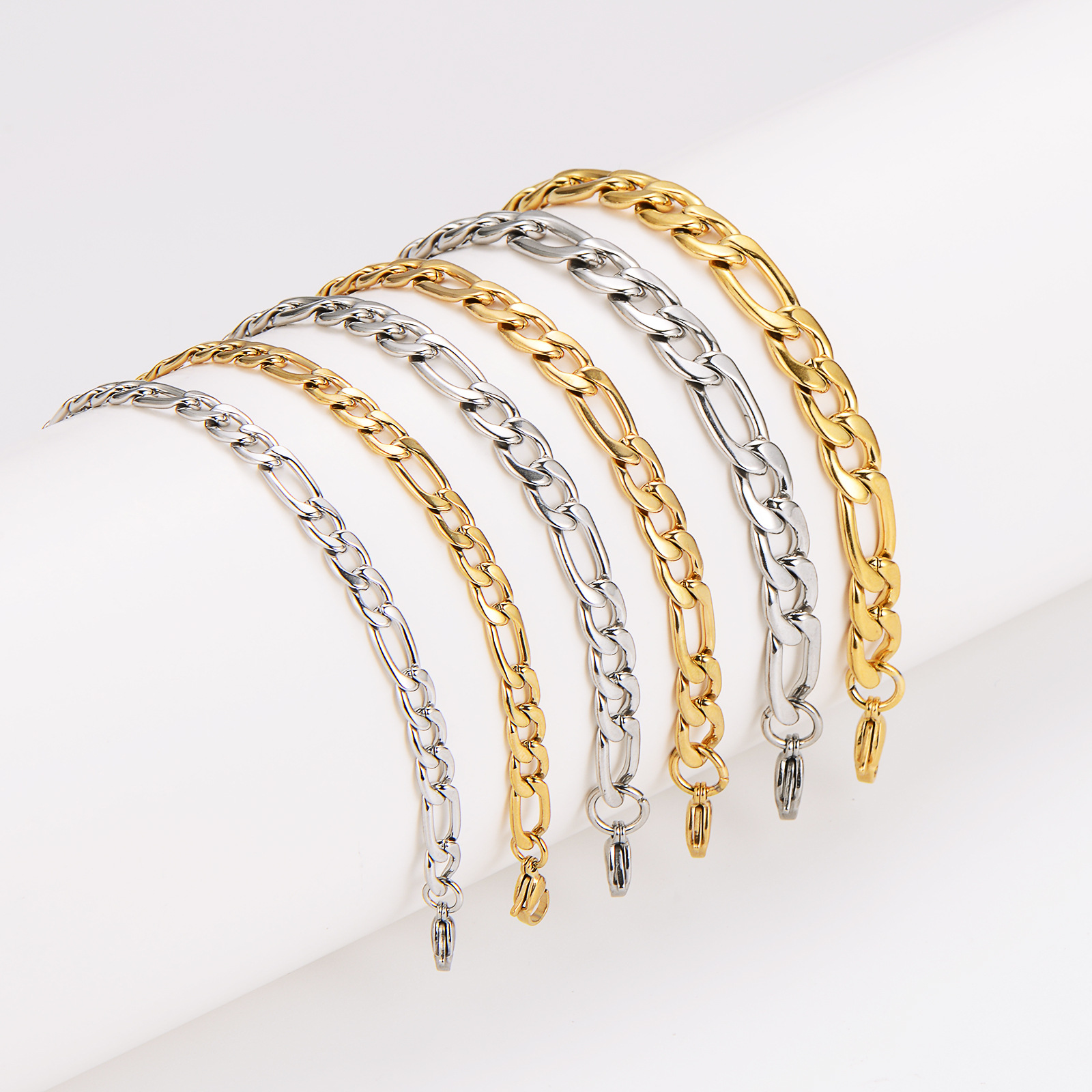 AML Explosions 3:1NK Punk Cuban Chain Bracelet Men's and Women's Stainless Steel Simple Basic Figaro Chain Beads