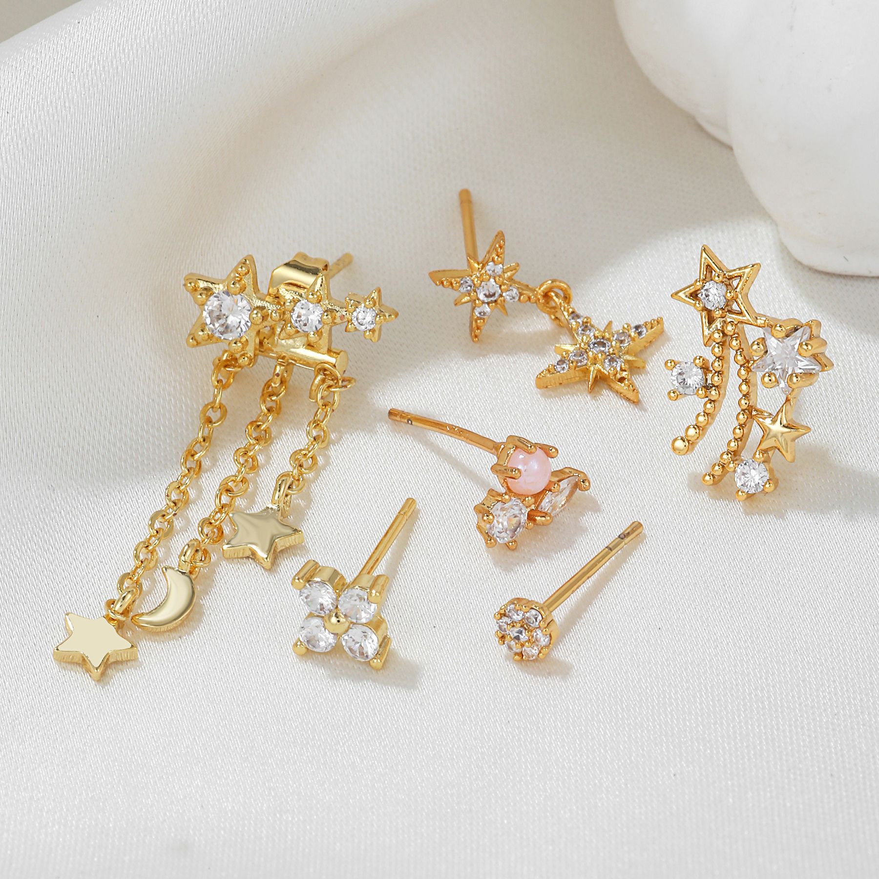 Copper Ear Needle Material 1 Set Fashion Star Copper Inlay Zircon Earrings