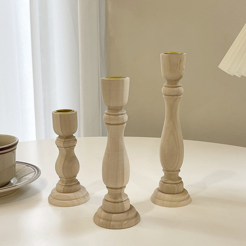 PK7J wholesale Instagram-style French retro Roman column wooden candle holder living room dining table decoration photo prop decoration