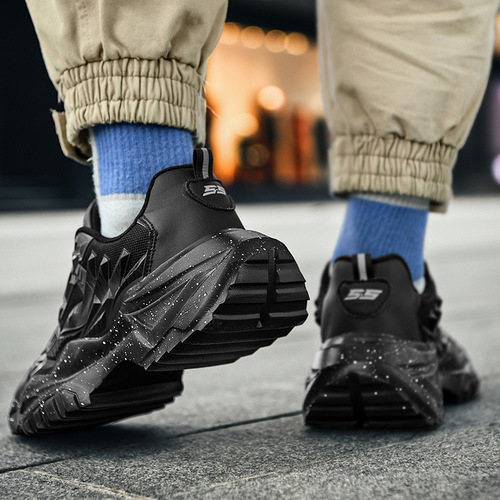 Men's Summer Mech Rotating Button Dad Shoes Trendy Teenage Student Black No Laces Sports Shoes