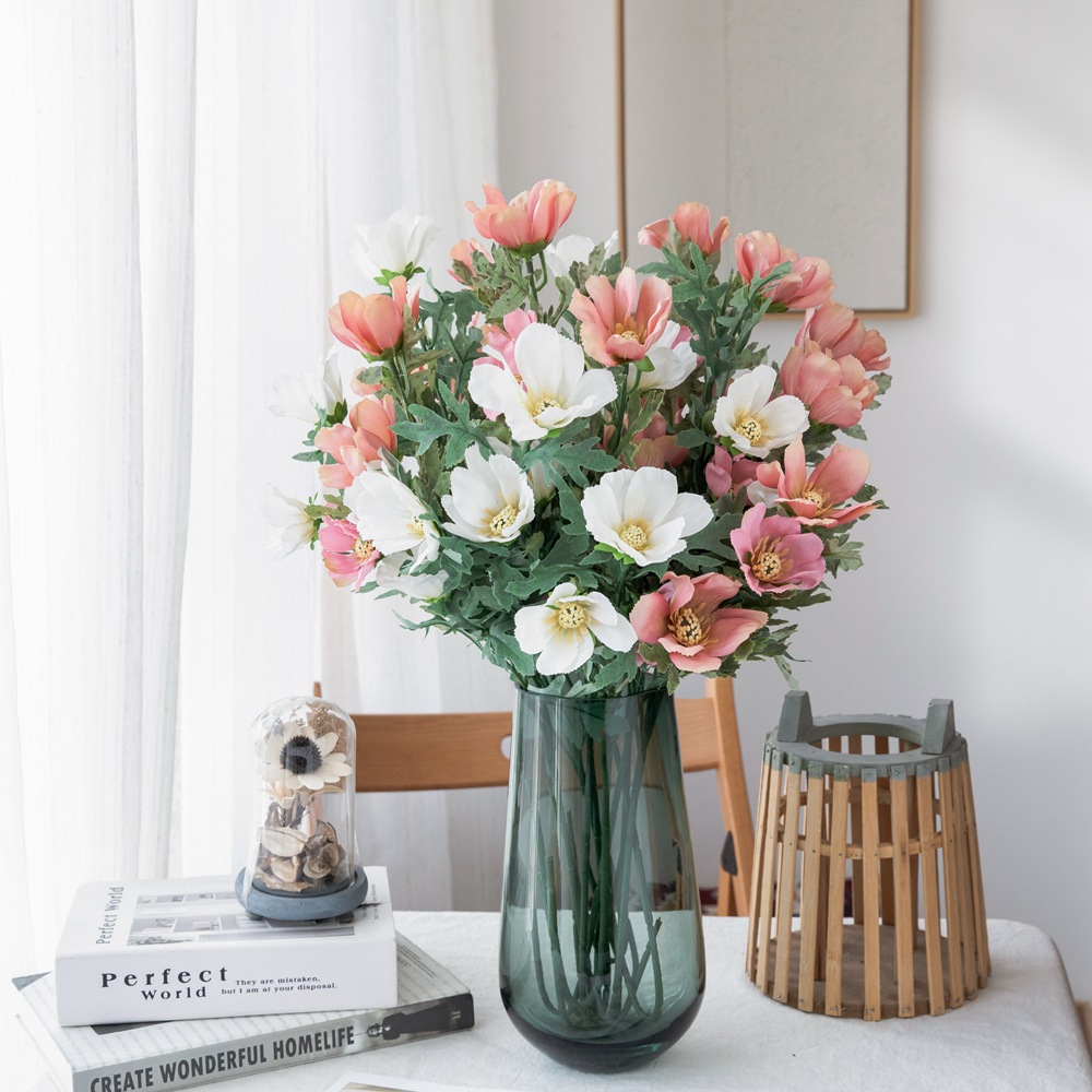 玫瑰花波斯菊仿真花廠家家庭裝飾婚慶手捧花假花路引花牆DY10-104