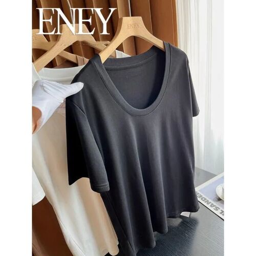 Basic Slimming Round Neck Pure Color Short Sleeve T-shirt for Women, 2024 New Arrival Commute Versatile Base Layer Top