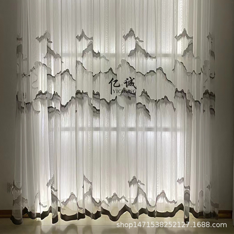 New Chinese Style Landscape Embroidered Window Screen Study Room Partition Living Room Dustproof Bedroom Chinese Style Curtain Wholesale Yicheng
