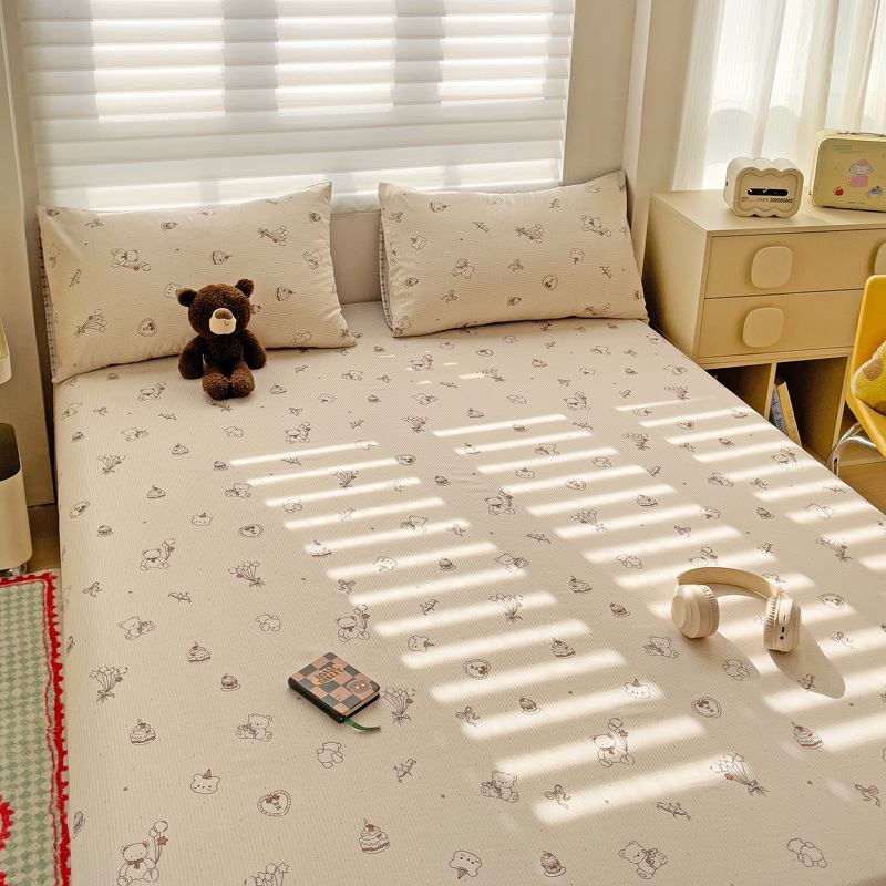 Sábanas a cuadros de algodón puro pieza individual 100 cama individual de algodón funda de almohada para dormitorio infantil traje de tres piezas