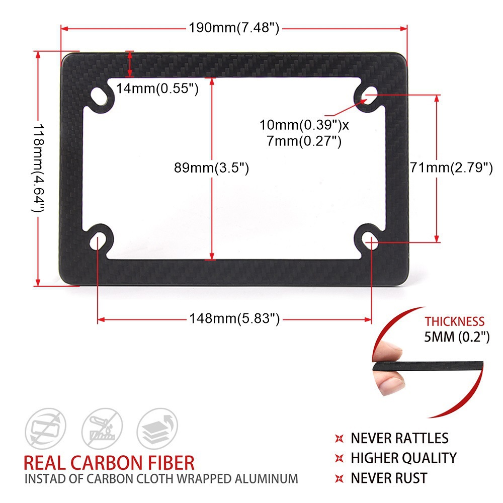 Us Standard 4-Hole Motorcycle License Plate Frame, Matte Dry Carbon License Plate Frame, Us Standard License Plate Holder Modification Accessories