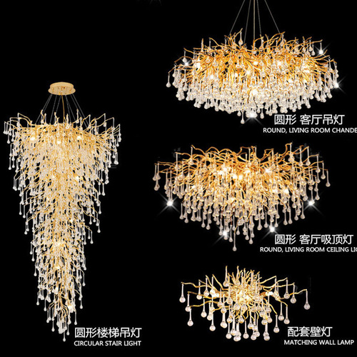 French light design dining room crystal chandelier water drop tree branch living room dining room luxury villa crystal pendant light