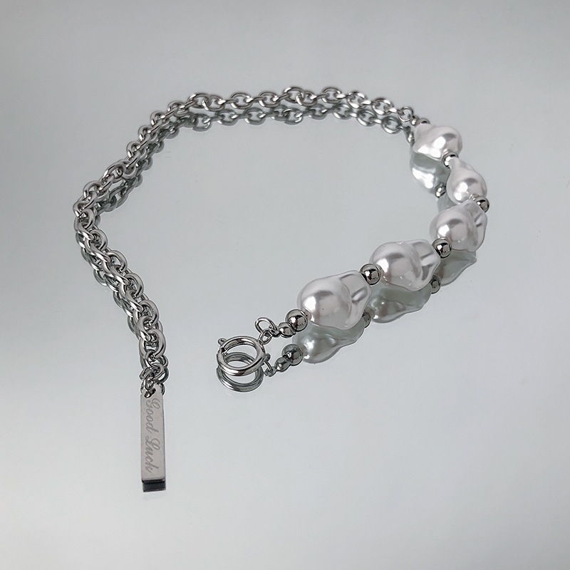 retro irregular pearl clavicle chain titanium steel hiphop punk necklacepicture4