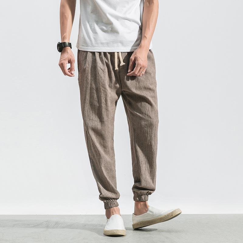 Verano 2021 estilo coreano estilo chino lino fino pantalones casuales pantalones de hombre tappered pantalones sueltos