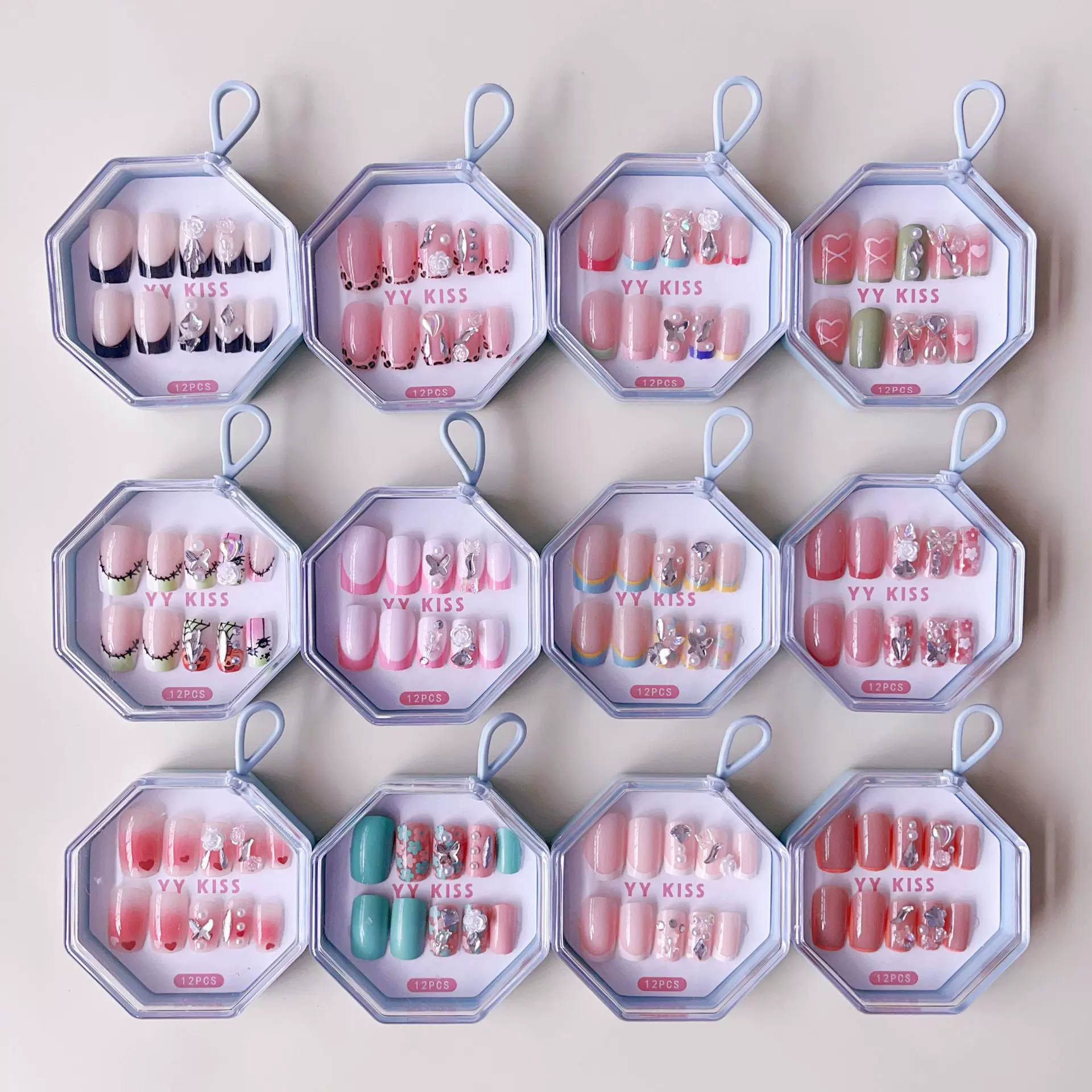 工厂直销2元店批发时尚风学生甲片八角透明美甲果冻胶手工穿戴甲