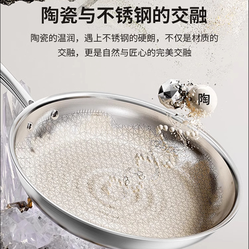 天然无涂层陶瓷不锈钢煎锅家用炒菜锅牛排专用小煎锅不粘平底锅|undefined
