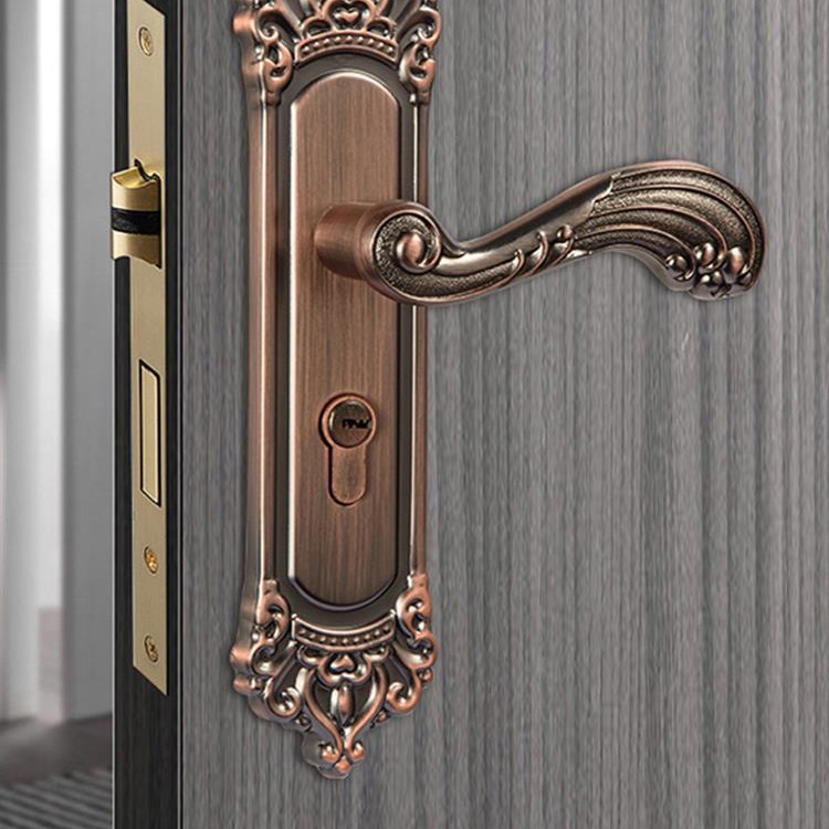 免改孔可调节门锁室内卧室房间通用型静音实木门欧美复古铜色锁具