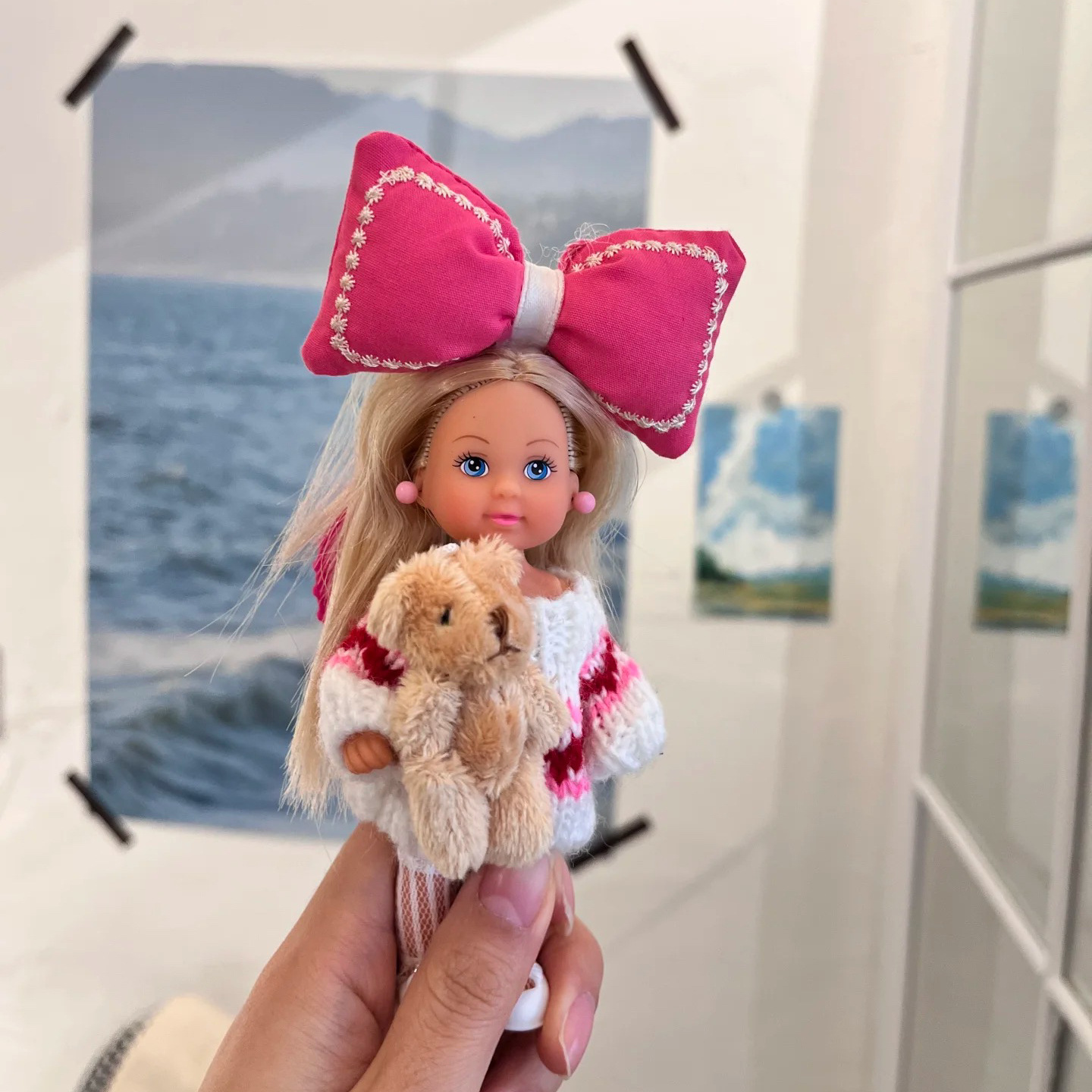 핑크 스웨터 곰 인형 펜던트